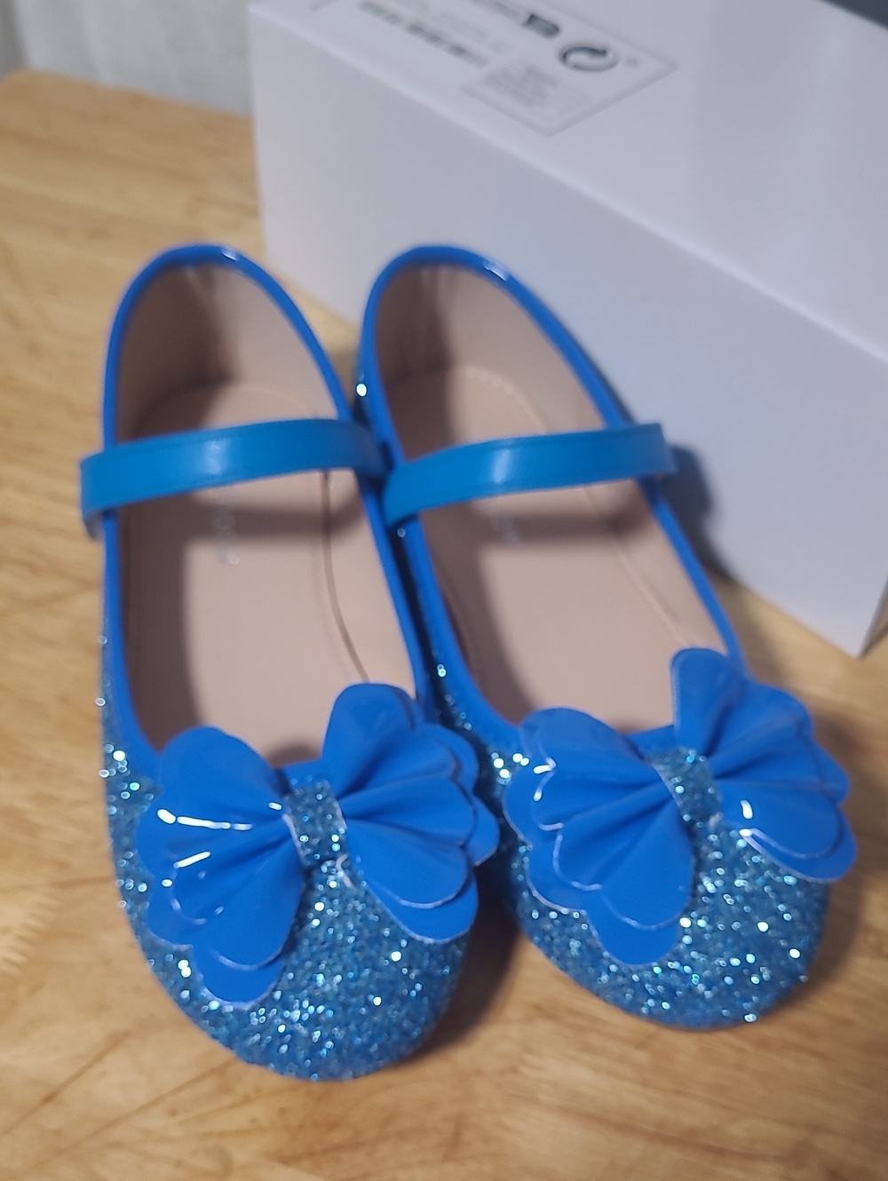 Girls' Blue Glitter Bow Mary Jane Dress Shoes